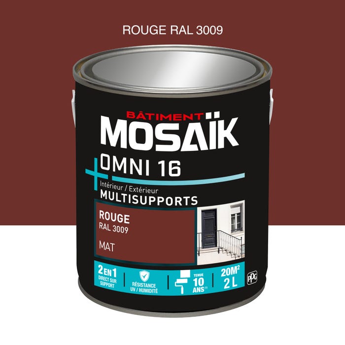 Peinture 2en1 int./ext. multisupport acrylique mat rouge RAL3009 2 L OMNI16 - MOSAIK