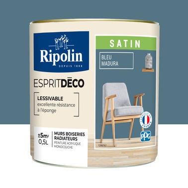 Peinture intérieure multi-supports acrylique satin bleu madura 0,5 L Esprit déco - RIPOLIN