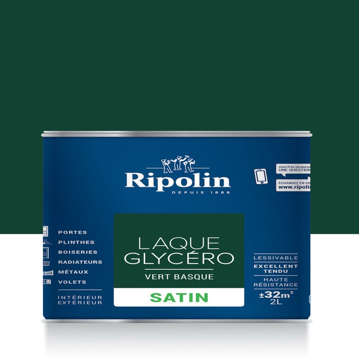 Peinture intérieure et extérieure multi-supports glycéro satin vert basque 2 L - RIPOLIN