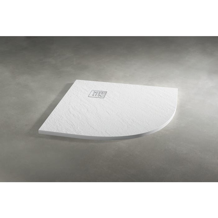 Receveur extra plat d'angle à poser ou à encastrer écoulement centré en résine blanc l.90 x L.90 cm