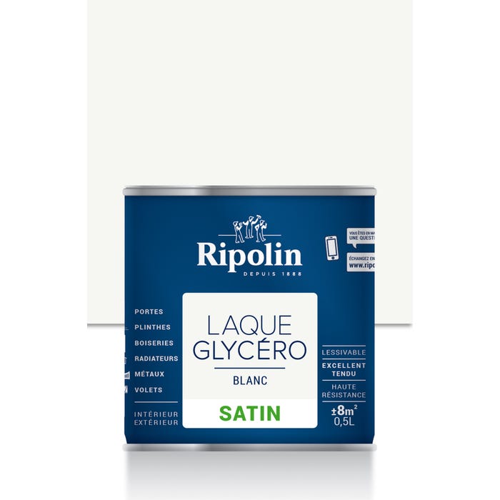 Peinture intérieure et extérieure multi-supports glycéro satin blanc 0,5 L - RIPOLIN