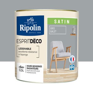 Peinture intérieure multi-supports acrylique satin gris galet 0,5 L Esprit déco - RIPOLIN