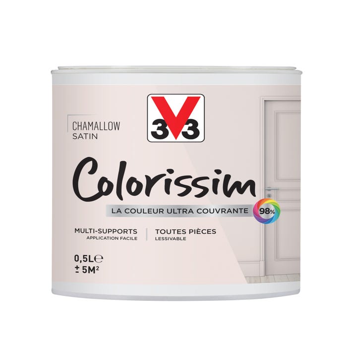 Peinture intérieure multi-supports acrylique satin chamallow 0,5 L - V33 COLORISSIM