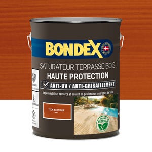 Saturateur terrasse bois anti UV et grisaillement teck exotique 5 L - BONDEX