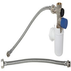 Kit Groupe de sécurité droit laiton pour eau douce + siphon + flexibles
