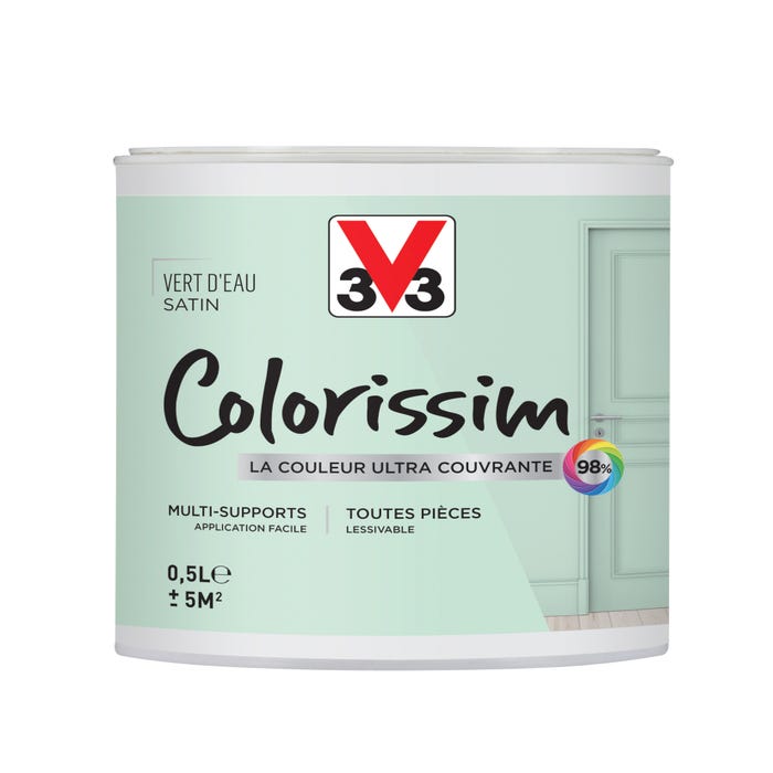 Peinture intérieure multi-supports acrylique satin vert d'eau 0,5 L - V33 COLORISSIM