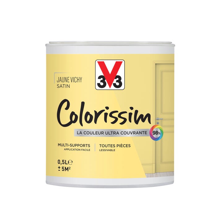 Peinture intérieure multi-supports acrylique satin jaune vichy 0,5 L - V33 COLORISSIM