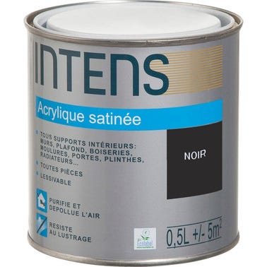 Peinture intérieure multi-supports acrylique monocouche satin noir 0,5 L - INTENS