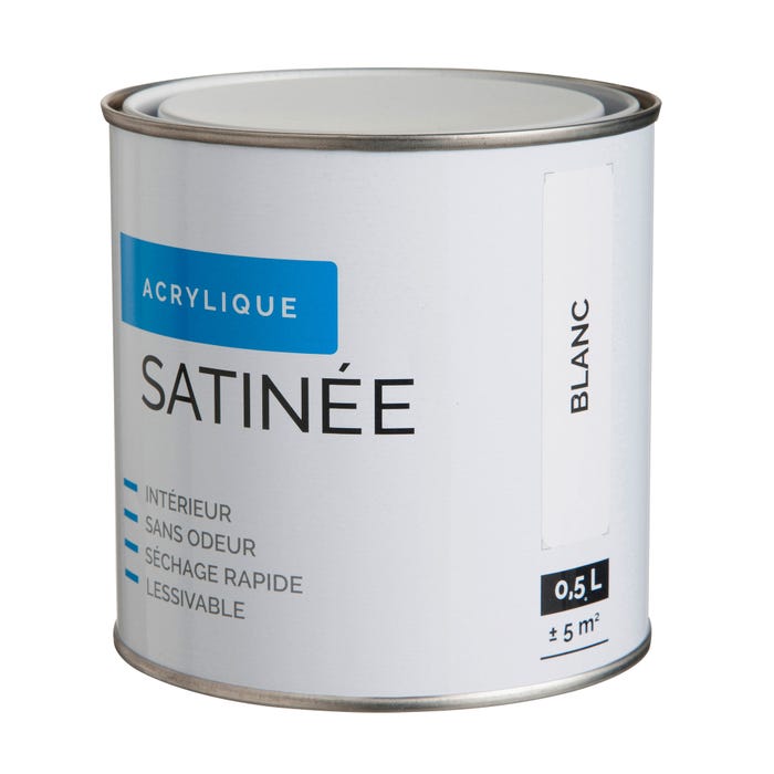 Peinture intérieure multi-supports acrylique satin blanc 0,5 L
