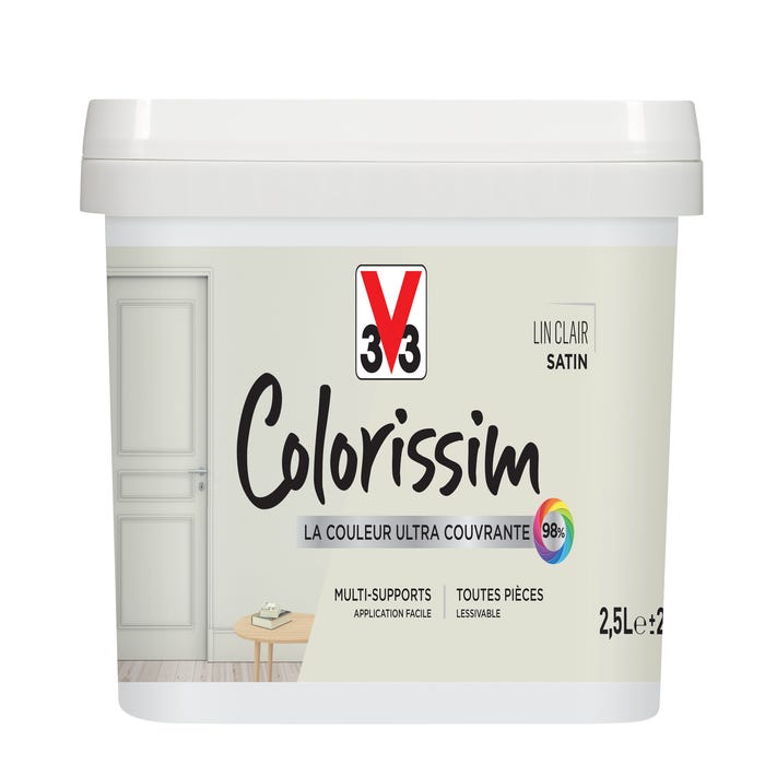 Peinture intérieure multi-supports acrylique satin lin clair 2,5 L - V33 COLORISSIM