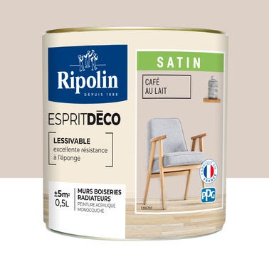 Peinture intérieure multi-supports acrylique satin café au lait 0,5 L Esprit déco - RIPOLIN