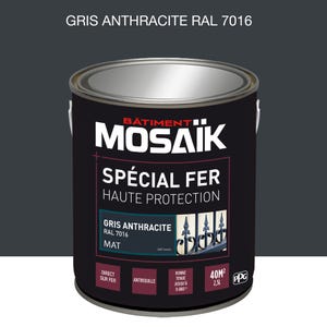 Peinture fer glycéro anti-rouille mat gris anthracite RAL7016 2,5 L - MOSAÏK