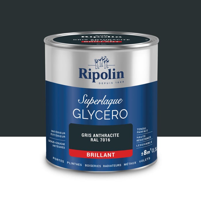 Peinture intérieure et extérieure multi-supports glycéro brillant gris anthrac 0,5 L - RIPOLIN