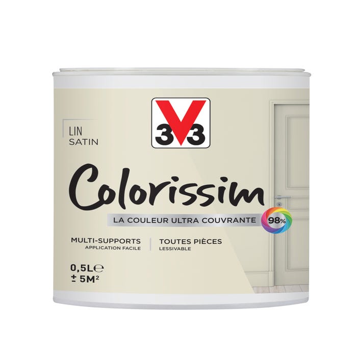 Peinture intérieure multi-supports acrylique satin lin 0,5 L - V33 COLORISSIM