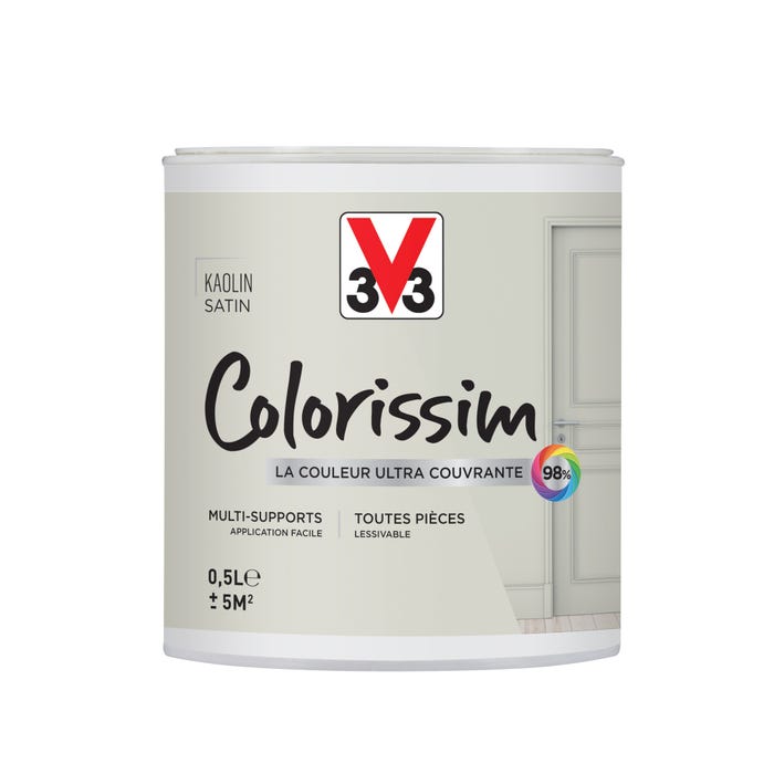 Peinture intérieure multi-supports acrylique satin kaolin 0,5 L - V33 COLORISSIM