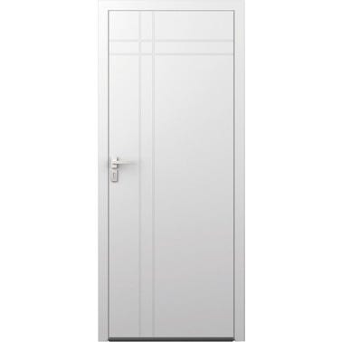 Porte d'entrée aluminium blanc poussant droit H.215 x l.90 cm Avila plus