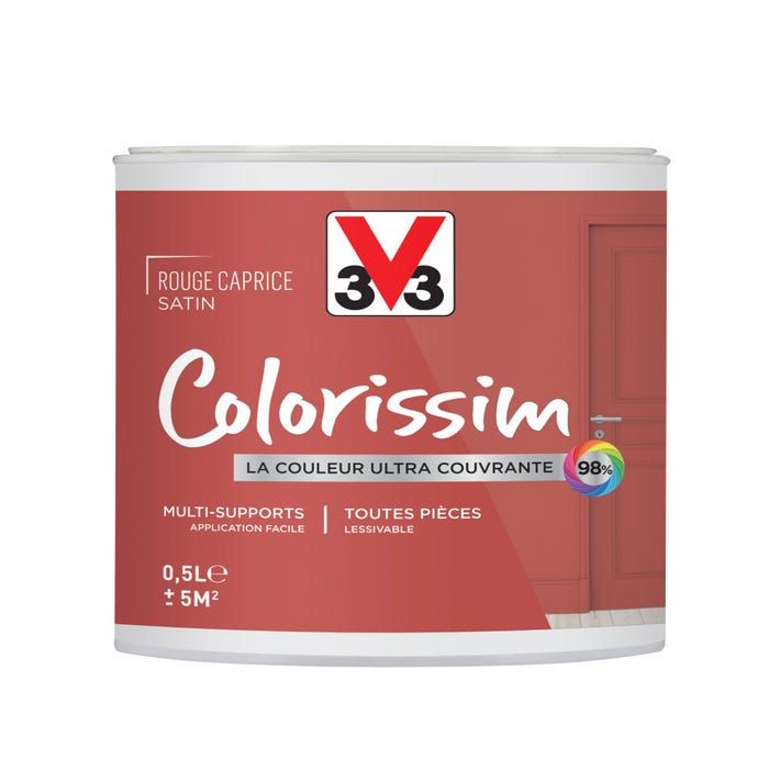 Peinture intérieure multi-supports acrylique satin rouge caprice 0,5 L - V33 COLORISSIM
