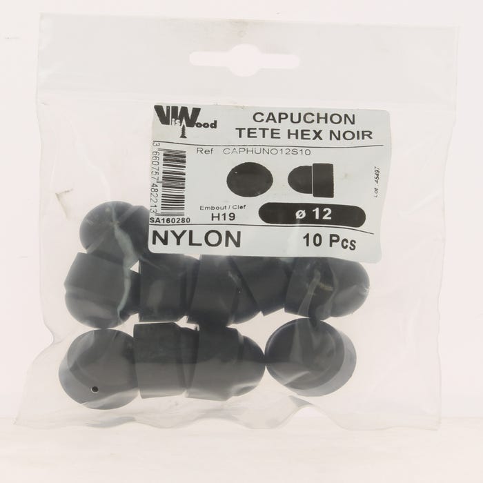 Cache ecrou hexa nylon noir m12 x10 - VISWOOD