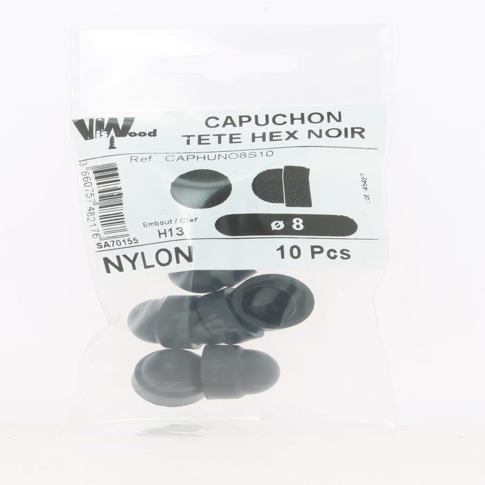 Cache ecrou hexa nylon noir m8 x10 - VISWOOD