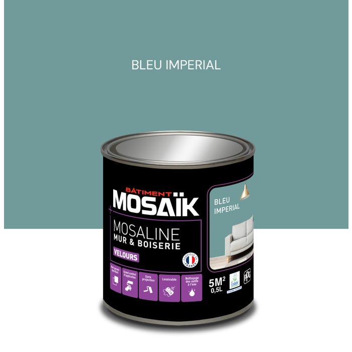 Peinture intérieure multi support acrylique velours bleu imperial 0,5 L Mosaline - MOSAIK