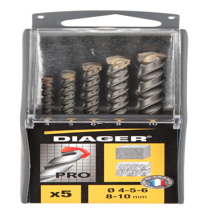 Coffret 5 forets béton pro Diam.4 - 5 - 6 - 8 - 10 mm - DIAGER 