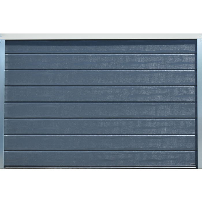 Porte de garage sectionnelle grise rainurée woodgrain motorisée l.300 x H.200 cm x Ep.40mm