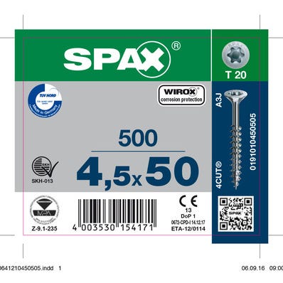 Vis bois agglo empreinte Torx 4,5 x 50 mm 500 pièces - SPAX