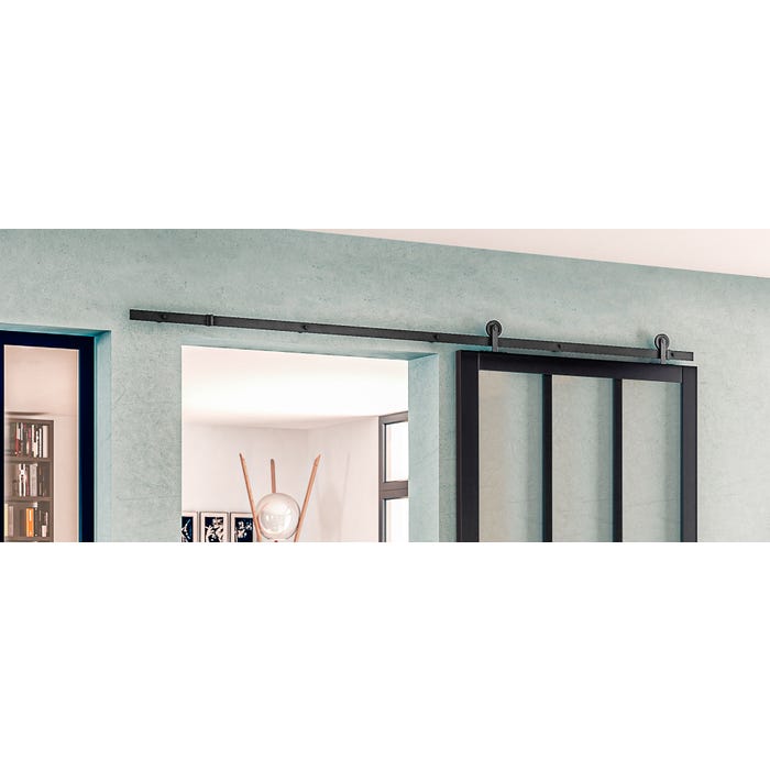 Systeme Porte Coulissante 8FT/243CM - Kit de Rail et Quincaillerie pour Porte Coulissante Interieur - Ensemble Industriel Améliorer Systeme Porte Coulissante 8FT/243CM - Kit de Rail et Quincaillerie pour Porte Coulissante Interieur - Ensemble Industriel Améliorer