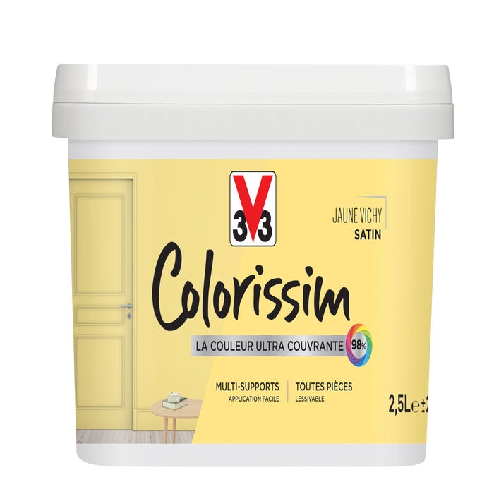 Peinture intérieure multi-supports acrylique satin jaune vichy 2,5 L - V33 COLORISSIM