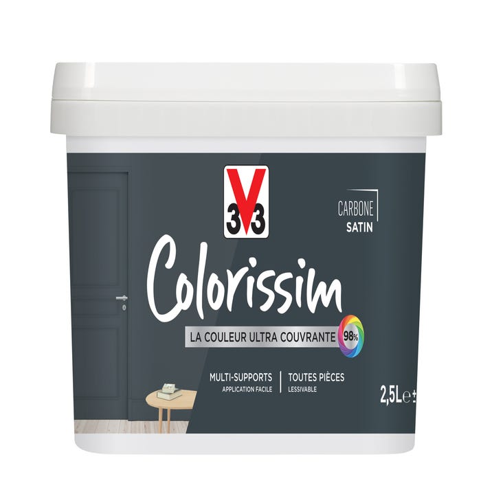 Peinture intérieure multi-supports acrylique satin carbone 2,5 L - V33 COLORISSIM
