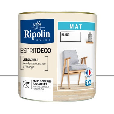 Peinture intérieure multi-supports acrylique mat blanc 0,5 L Esprit déco - RIPOLIN