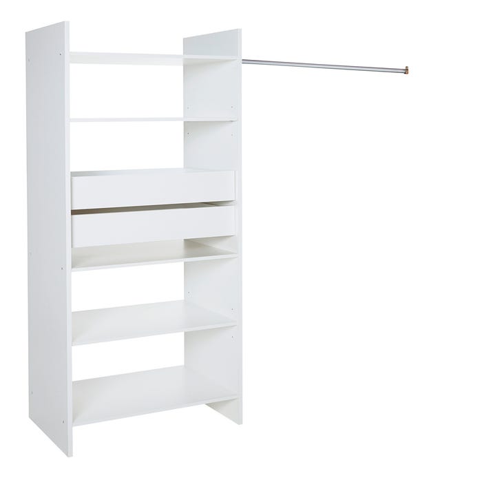 Kit d'aménagement blanc 1 colonne de Larg.60 cm + 2 tiroirs + 1 barre de penderie