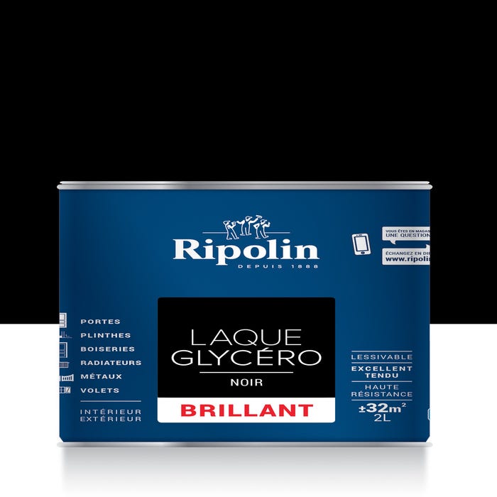 Peinture intérieure et extérieure multi-supports glycéro brillant noir 2 L - RIPOLIN