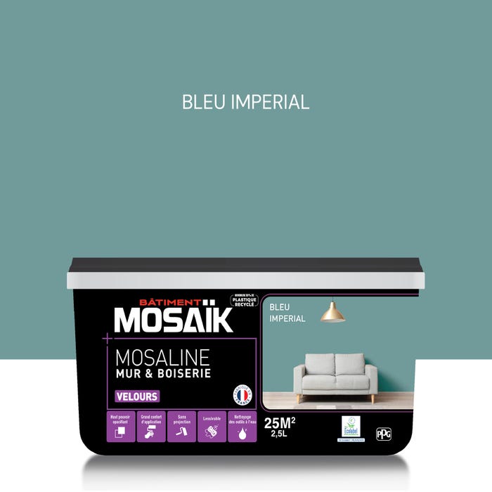 Peinture intérieure multi support acrylique velours bleu imperial 2,5 L Mosaline - MOSAIK