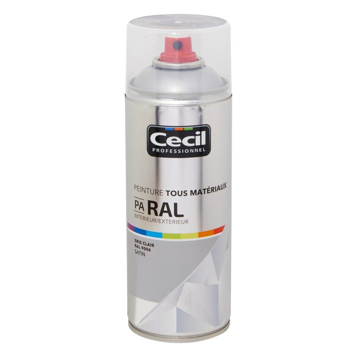 Peinture aérosol tous matériaux int/ext satin gris clair RAL9006 400 ml - CECIL PRO