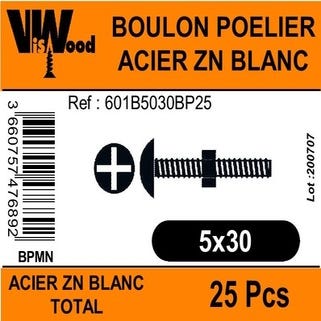 Boulon poêlier zingué 5 x 30 mm 25 pièces - VISWOOD