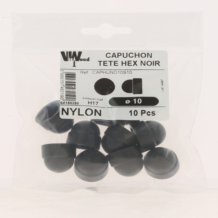 Cache ecrou hexa nylon noir m10 x10 - VISWOOD