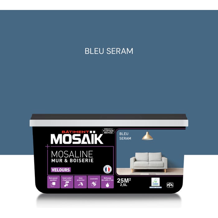 Peinture intérieure multi support acrylique velours bleu seram 2,5 L Mosaline - MOSAIK