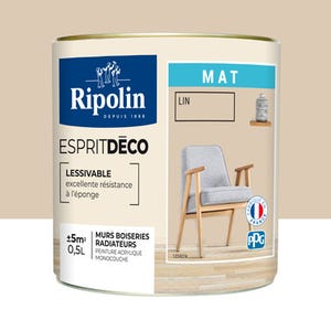 Peinture intérieure multi-supports acrylique mat lin 0,5 L Esprit déco - RIPOLIN