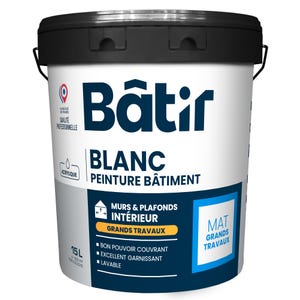 Peinture intérieure murs et plafonds acrylique mat blanc 15 L - BATIR