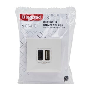 Double prise USB AC 3A blanc Mosaïc - LEGRAND 