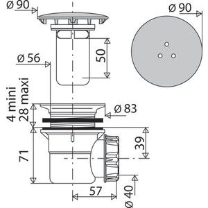 Bonde de douche à capot métal pour receveur Ø 60 mm 