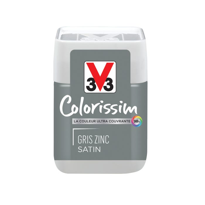 Peinture intérieure multi-supports testeur acrylique satin gris zinc 75 ml - V33 COLORISSIM