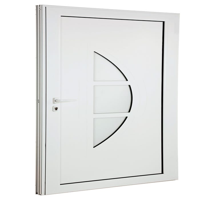 Porte d’entrée aluminium blanc poussant droit H.215 x l.90 cm Vénésia
