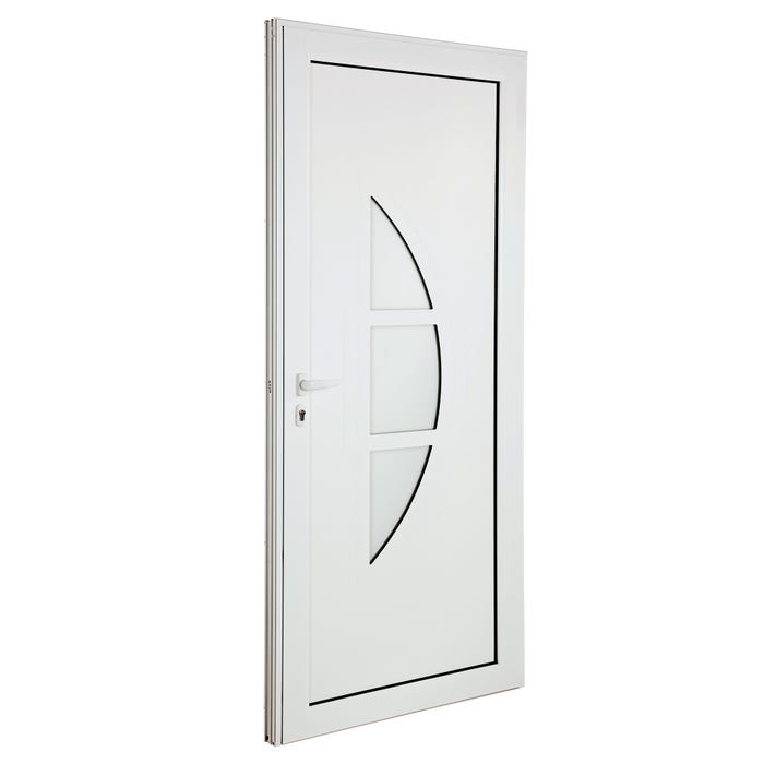 Porte d’entrée aluminium blanc poussant droit H.215 x l.90 cm Vénésia