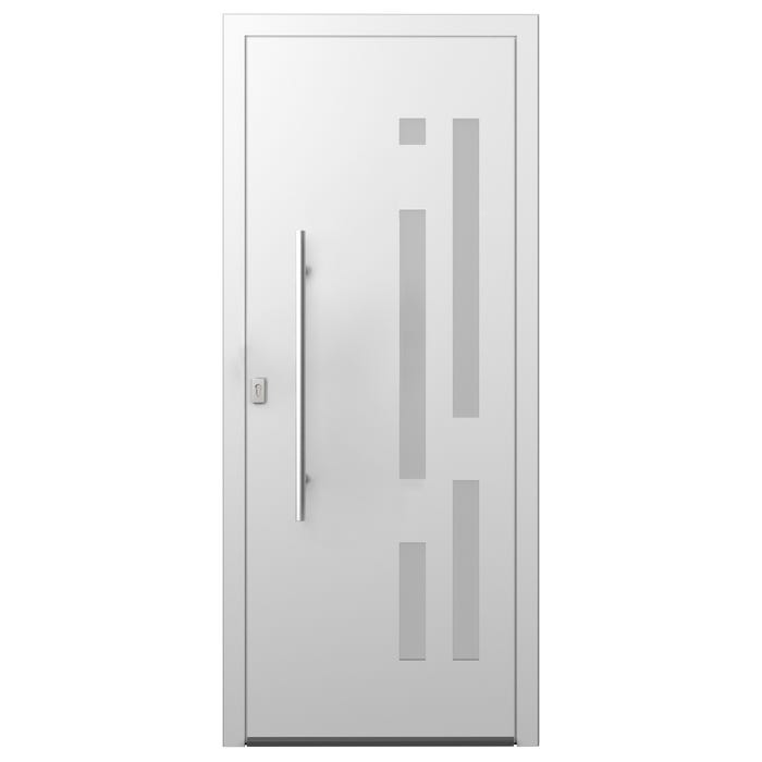 Porte d'entrée aluminium blanche bâton maréchal poussant droit H.215 x l.10,6 cm Malaga premium