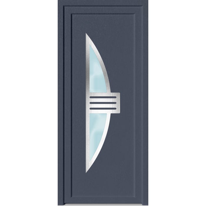Porte d'entrée PVC gris poussant droit H.215 x l.90 cm Neptune