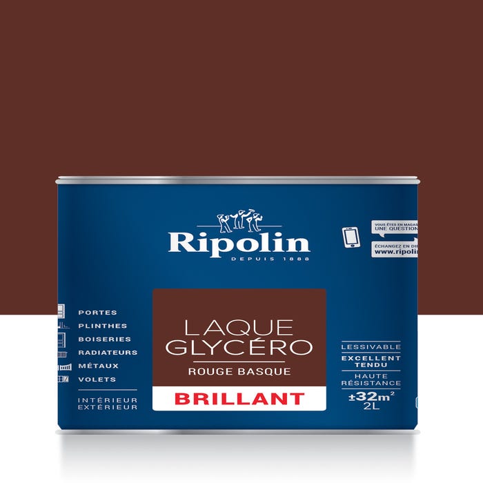 Peinture intérieure et extérieure multi-supports glycéro brillant rouge basque 2 L - RIPOLIN