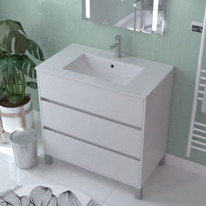 Caisson de salle de bain sur pieds 3 tiroirs l.80 x h.81 x p.45,5 cm décor blanc laqué ATOS