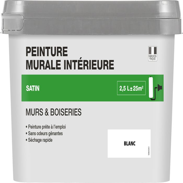 Peinture intérieure multi-support acrylique satin blanc 2,5 L
